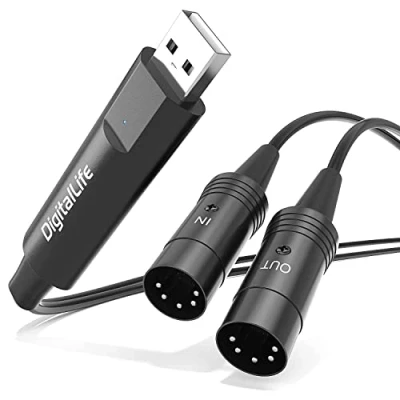 Image de DigitalLife USB vers MIDI (MIDI DIN 5 Broches, 1 Entrée/1 Sortie) Interface pour Clavier de Piano électronique Compatible avec Windows 11 et macOS 14 Sonoma