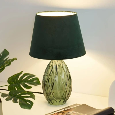 Image de Pauleen 48156 Crystal Velvet Lampe Abat Jour Velours Luminaire à Poser Max 40W E14 Vert 230 V Verre/Tissu