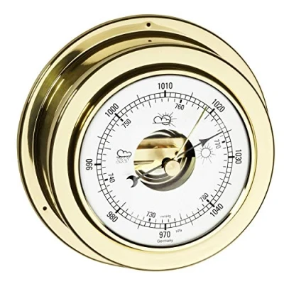 Image de TFA Dostmann baromètre analogique Maritim, 29.4010.B, pour Les prévisions météorologiques, en Laiton Poli, Mesure la Pression atmosphérique, Or