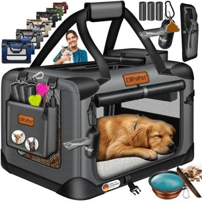 Image de LOVPET® Caisse pour Chien de Transport Pliable avec écuelle Sac Animaux domestiques, Chiens et Chats, Anthracite, XL
