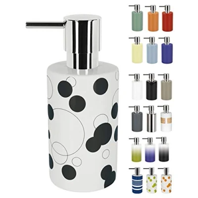 Image de Spirella Distributeur de Savon Liquide „Tube“ Porcelaine Lotion avec doseur en ABS chromé Capacité 300 ML (ØxH): 7 x 16 cm Noir Motif Bulles