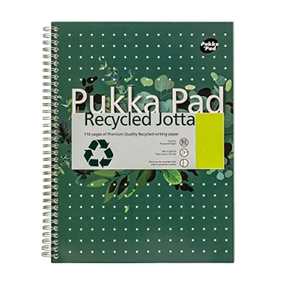 Image de Pukka Pads Réf RCA4 Cahier en papier recyclé Reliure intégrale Ligné avec marge et perforé 4 trous 80 g/m² 110 pages A4 Lot de 3 (Import Royaume Uni)