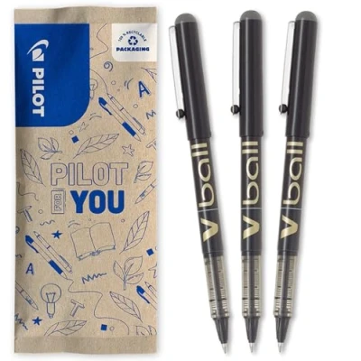 Image de PILOT Lot de 3 V Ball 07 Stylos Roller à Encre Liquide Pointe Conique Moyenne pour une Ecriture Fluide et Précise Séchage Rapide Noir
