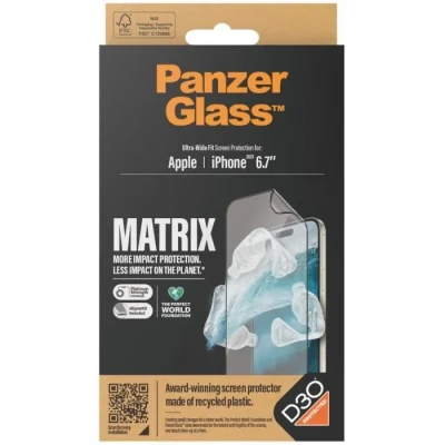 Image de Protection décran Matrix Recycled Ultra Wide Fit Anti bactérienne iPhone 15 Plus PanzerGlass