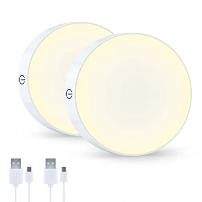 Image de qeemmy Lumière de placard, batterie rechargeable 3000K Lampes armoire, veilleuse LED avec grande 1000 mAh, lampe à coller pour comptoir, cuisine, chambre(Paquet 2)