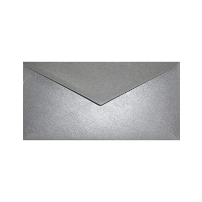 Image de Netuno 25 enveloppes longues grises foncées DL 110x220mm Aster Metallic Grey rabat pointu nacrées brillantes métallisées pour invitations anniversaires mariage cartes de vœux