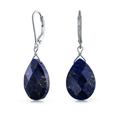Image de Gemmes Lapis Lazuli Bleu Boucles D&#039;Oreilles Pendantes En Forme De Poire Pour Femmes Argent Sterling