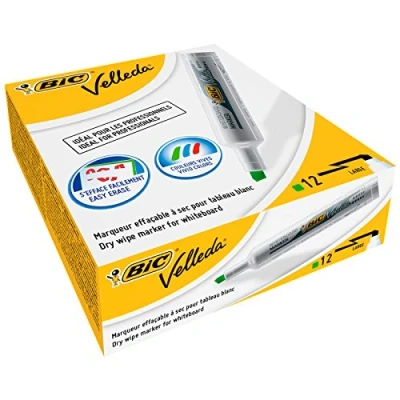 Image de BIC Velleda 1791 Feutres pour Tableau Blanc Effaçables à Sec Pointe Large Biseautée Vert, Boîte de 12