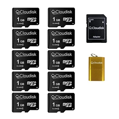 Image de Cloudisk 10 Cartes Micro SD de 1 go avec Adaptateur microSD Carte mémoire Lecteur USB (Carte go)
