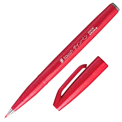 Image de Pentel SES15C Brush Sign Pen Touch Feutres pinceaux à pointe souple encre aquarellable Rouge Lot de 10