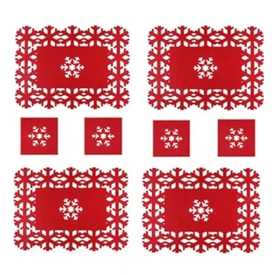 Image de Happium Lot de 8 Sets Table et Dessous Verre en Forme Flocon Neige Noël Feutre Rouge 4 + Verre,