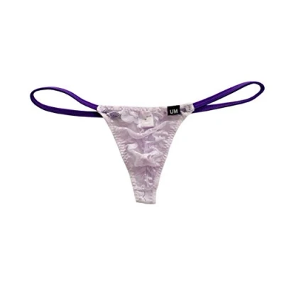 Image de Yomie Hommes String Slips Sexy Dentelle T Back Jockstrap Briefs sous vetements Transparent Respirant Thong Erotique Taille Basse Tanga,L,Violet02