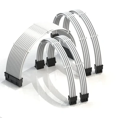 Image de LINKUP AVA 30cm Câble d’Extension PSU w/Manchon┃Conception Personnalisable l’Alimentation GPU┃Tressés w/Kit Peignes pour Câbles┃1x24P (20+4)┃2x8P (4+4) CPU┃2x8P (6+2) GPU┃300mm Blanc