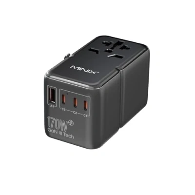 Image de MINIX 170W Universal Travel Adapter,GaN III Adapter with 3 USB C &amp; 1 A Ports, International Power Adapter, AC Outlet,Compatible US/UK/EU/AU for Laptops, Tablets, Phones, Cameras
