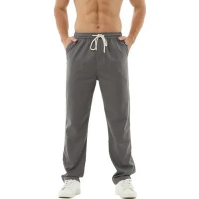 Image de Hoerev Lin Pantalons décontractée de Plage été,L,Rouge Foncé