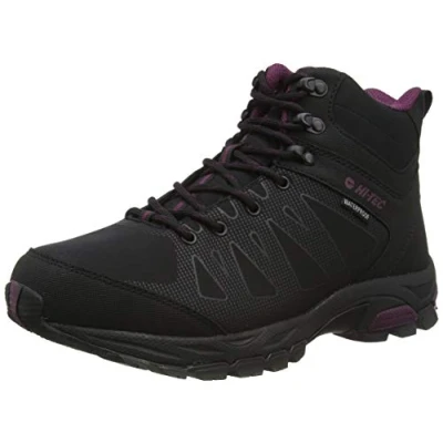Image de HI TEC Raven MID WP Chaussures de marche, Femme, Taille: 37, Black/grape wine Matière synthétique / textile
