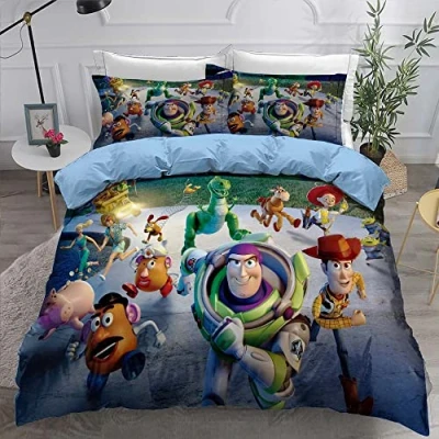 Image de 3 Pièces Housse De Couette Super Douce avec Fermeture Éclair Toy Story, Ensembles Literie 100% Microfibre 2 Taies d&#039;oreiller 80x80cm (200 x 200 cm,Modèle 02)