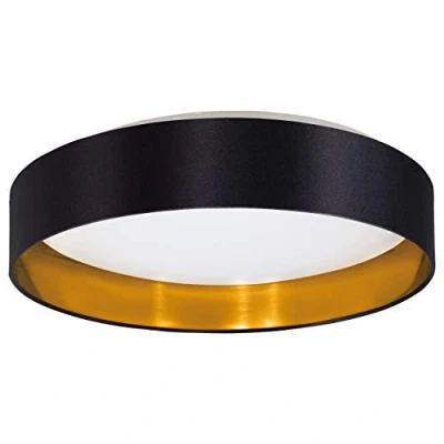 Image de Eglo Plafonnier LED Maserlo 2, luminaire pour plafond en textile, lampe de salon avec tissu Noir et doré, plastique blanc, blanc chaud, Ø 38 cm