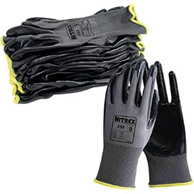 Image de NITREX Unigloves 250 Gants de manutention réutilisables avec revêtement en nitrile et doublure polyester Gris/noir