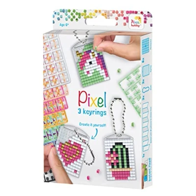 Image de PIXEL Kit créatif 3 Porte clés + livret 38 modèles Girly, PX20131 A partir de 8 ans