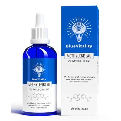 Image de BlueVitality 2% double concentration 100ml solution de bleu méthylène Qualité pharmaceutique 100% USP Made in Germany Testé par un laboratoire indépendant Pipette incluse