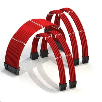 Image de LINKUP AVA 30cm Câble d’Extension PSU w/Manchon┃Conception Personnalisable l’Alimentation GPU┃Tressés w/Kit Peignes pour Câbles┃1x24P (20+4)┃2x8P (4+4) CPU┃2x8P (6+2) GPU┃300mm Rouge