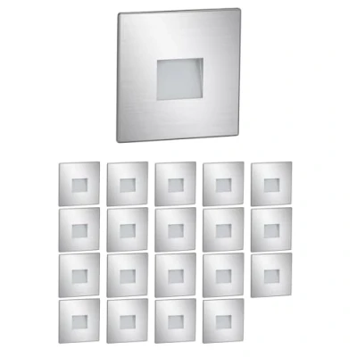Image de ledscom.de 20 pièces Lumière d&#039;escalier LED/lampe murale encastrée FOW pour l&#039;intérieur et l&#039;extérieur, downlight, carré, acier inoxydable, 85 x 85mm, blanc chaud