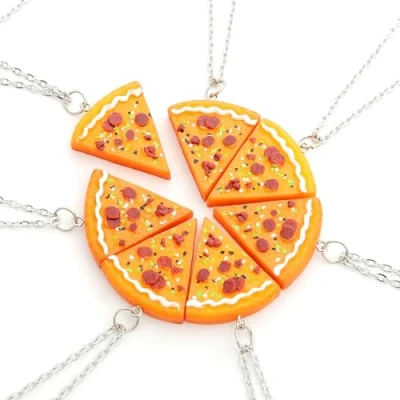 Image de EQLEF Colliers Pendentif Pizza, en Ensemble de Forme Cadeau Parfait d&#039;amitié 7