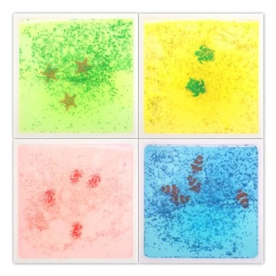 Image de Art3d Lot de 4 Carreaux Sol sensoriels liquides, Fusion Liquide colorée senroy Tapis Jeu Danse pour Enfants en Bas âge, 30x30cm,Monde la mer