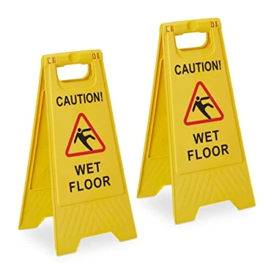 Image de Relaxdays Panneau signalisation Sol Glissant, Lot de 2, Pliable, Information sur Chaque côté, Plastique, Jaune