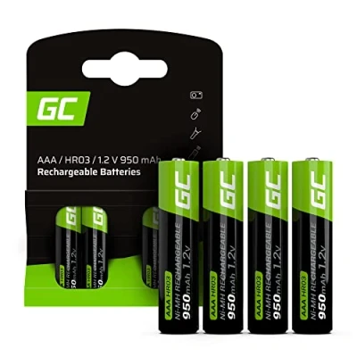Image de GREEN CELL Piles Rechargeables 950 mAh 1.2V [Lot de 4] Batterie Type AAA Ni MH Pré chargées Ready to Use Haute capacité HR3 Pile Faible Auto décharge, Mignon