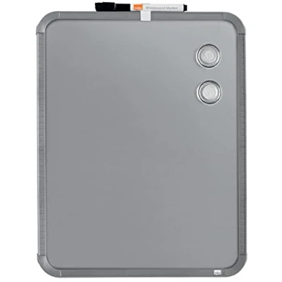 Image de Nobo Mini Tableau Blanc Magnétique Mural avec Cadre Fin en Métal, Portrait ou Paysage, Poignées et Porte Marqueur Intégrés, 360 x 280 mm, QB05442CD
