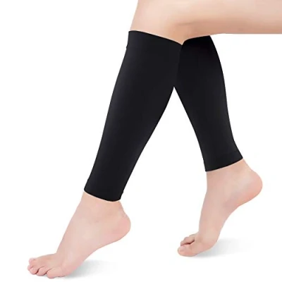 Image de Chaussettes de Compression Mollet, Chaussette Contention sans Pieds pour Hommes et Femmes, 20 30mmHg Manchon Mollet Shin Splint, Veine Variqueuse, Oedème (Beige, L)