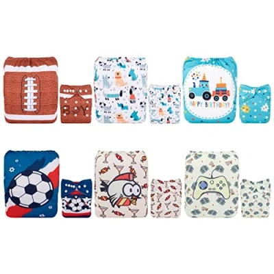Image de ALVABABY Lot de 6 Couches réutilisables lavables en tissu + 12 inserts 6DM05