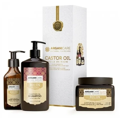 Image de ARGANICARE Shampoing + Masque Sérum Ricin Accélérateur de Croissance Apaise le cuir Chevelu Nourrit et Renforce Cheveux Fort Brillant 400ML 500ML 100ML