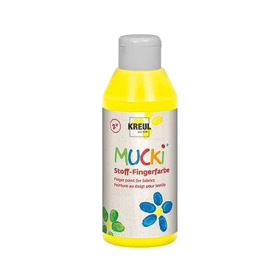 Image de Kreul 28402 Mucki peinture au doigt pour tissu, 250 ml en jaune, sans paraben, gluten, lactose et végétalienne, optimale l&#039;application avec les doigts mains
