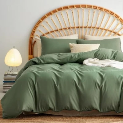 Image de Sedefen Housse de Couette 140x200 cm Vert Sauge Couleur Unie Parure Lit 1 Personnes avec Fermeture Éclair en Microfibre Taie d&#039;oreiller 65x65