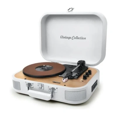 Image de Platine Vinyle stéréo Muse MT201 WW, 33/45/78 TRS Enceintes intégrées Bluetooth USB Lecture/Encodage SD/AUX Bois et Blanc
