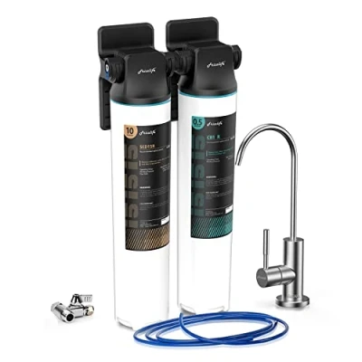 Image de Frizzlife DW15F Système de filtre à eau sous évier avec robinet en nickel brossé, certifié NSF/ANSI 53&amp;42, réduit 99,99% le plomb, chlore, fluorure, mauvais goût et l&#039;odeur, 0,5 micron