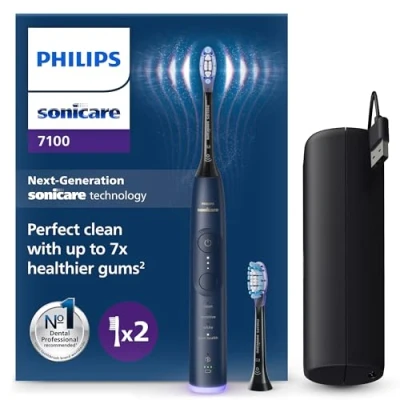Image de Philips Sonicare 7100 Brosse à dents électrique sonique avec application, 4 modes de brossage et 3 niveaux d&#039;intensité, Alerte pression, EasyStart, SmarTimer BrushPacer, Bleu, HX7423/01