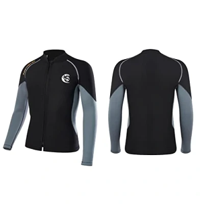 Image de Veste de plongée à manches longues en néoprène 2 mm avec fermeture éclair sur le devant pour surf, la natation, plongée, homme, taille 4XL