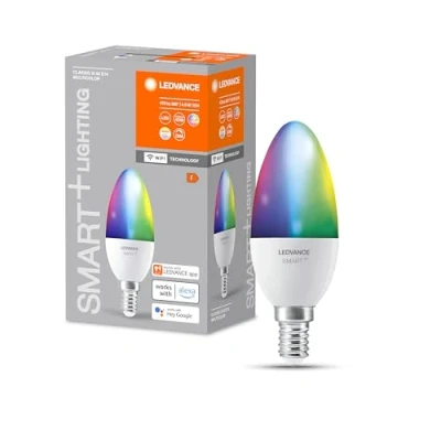 Image de LEDVANCE SMART+ WIFI LED lamp, frosted look, 4.9W, 470lm, classic candle shape (Classic B), E14 base, color light &amp; white light, app or voice control, life of up to 20,000 hours
