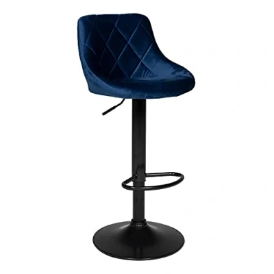 Image de Happy Garden, Tabouret de Bar en Velours Bleu Robin. Chaise Cuisine, au Design Moderne, avec Assise, réglable Hauteur, Rotation à 360 et Repose Pieds. Dossier Bleu.