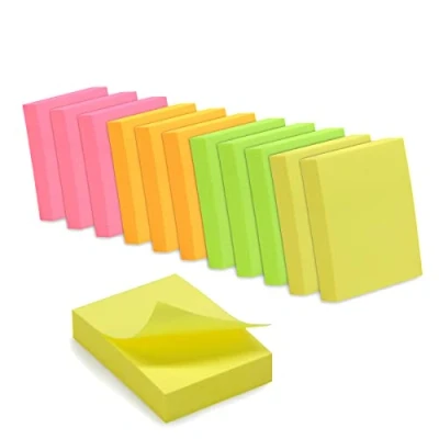 Image de WAYTEX 1200 Notes autocollantes repositionnables couleurs néons 12 blocs de 100 feuilles 3,75 x 5 cm sens vertical