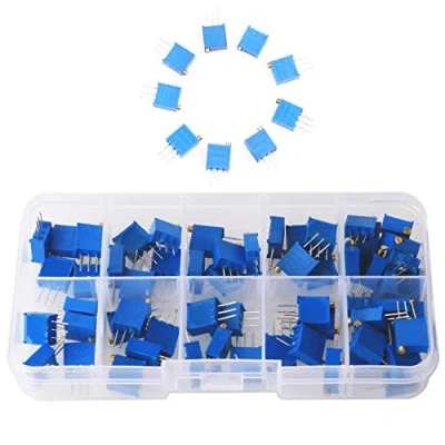 Image de GTIWUNG Lot de 60 Assortiment 12 valeurs 3296 W Multiturn Résistance Variable Trimmer Potentiomètre, 100 à 500K ohm 3296W Potentiomètre Multitours Kit Résistances Variables