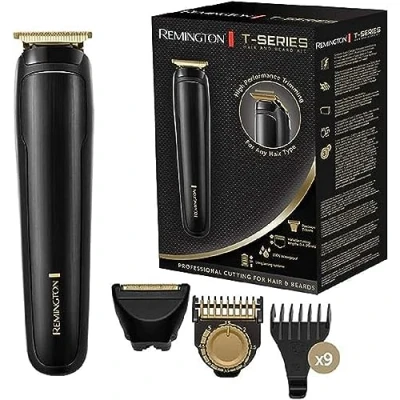 Image de Remington Tondeuse Barbe et Cheveux [Tond Rase Stylise] T Series (Lame T, Performance &amp; Précision Pro, 9 Sabots ajustables 1,5 25mm, Secteur/Sans fil,Wet&amp;Dry, Autonomie 5H) électrique MB7050