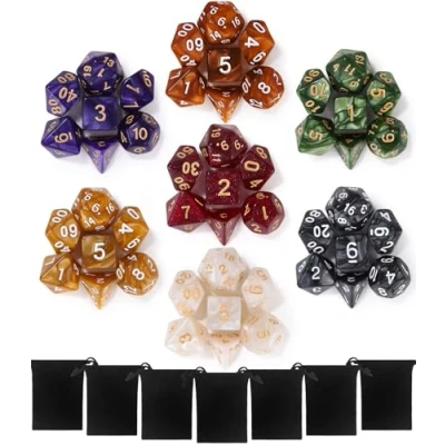 Image de TIDEVAN Dés Polyédriques,49 Pièces Polyédrique Jeu de Dice Réutilisable Jeux Table avec 7 Sacs à Cordon Noirs Les Donjons Dragons DND RPG MTG D4 D8 D10 D12 D20