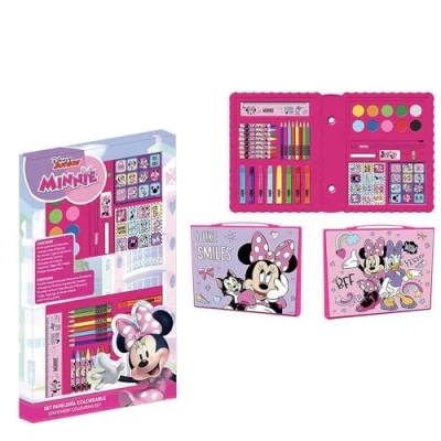 Image de Boîte de Coloriages Minnie Mouse Inclut des Feutres et Crayons couleur, Aquarelles Autocollants avec Règle pour Traits Précision Produit Original Conçu en Espagne