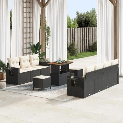 Image de Ensemble de Jardin vidaXL 10 pièces avec Coussins Poly Rattan Noir 3361710