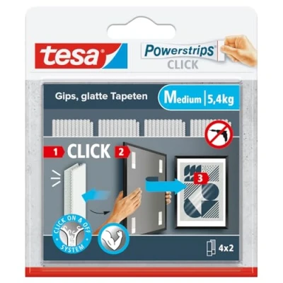 Image de tesa Powerstrips CLICK Pastilles Adhésives à Clipser et Déclipser pour Cadres Décorations Murales sans Percer avec Système ON OFF Medium 4 x 2 Pièces